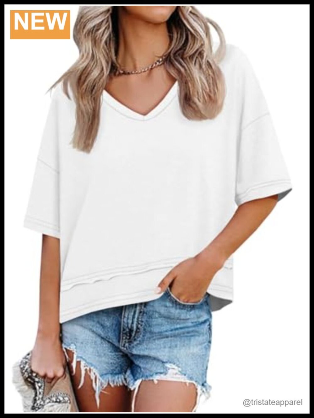 Womens V Neck Loose Fit Short Sleeve Casual Summer T Shirt